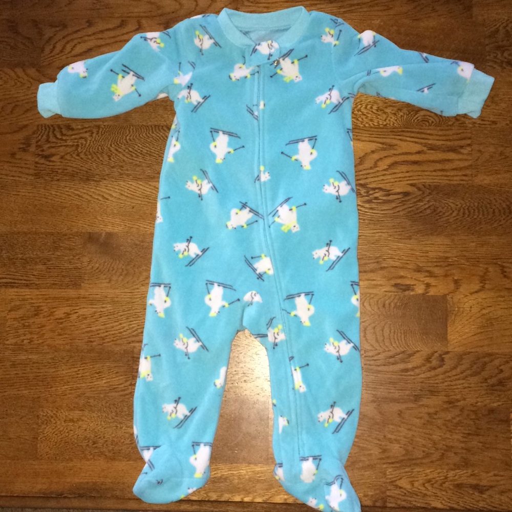 Polar bear fleece footy pajamas.